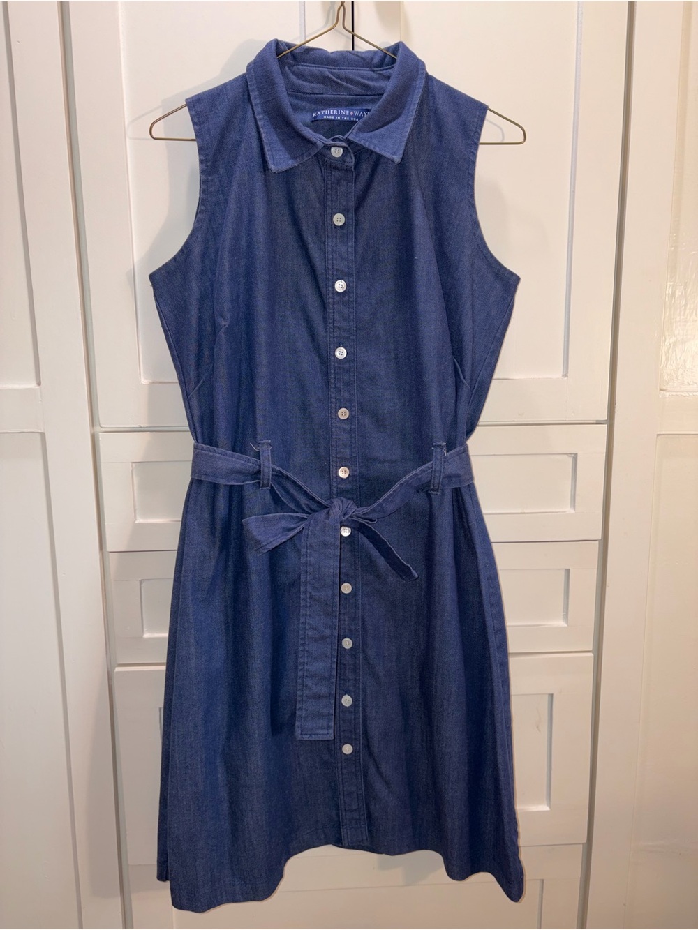 Katherine Way Women Collared Sleeveless Denim Shirt Dress Dark Wash Blue Size M